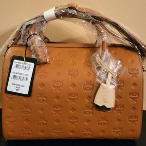MCM Essential Boston Bag in Monogram Leather Camel *Price Firm*